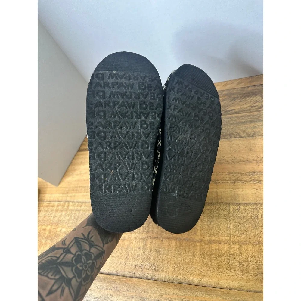 Bearpaw Youth Black Suede Slippers Faux Fur Lined Size 4 Kids N18-4‎